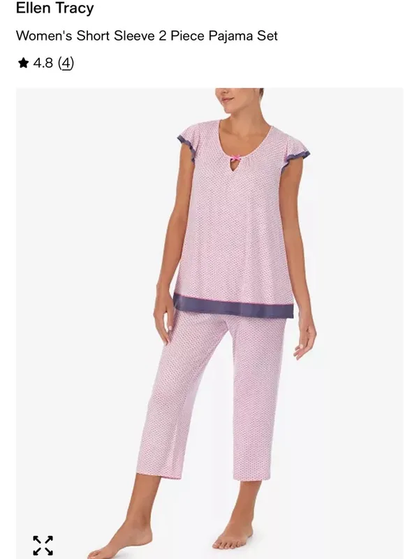 NWT Ellen Tracy Women's Short Sleeve 2 Piece Pajama Set PK/PRINT M - Image 5