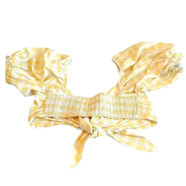 Charlie Holiday Women Size 10 Ivy Gingham Yellow Tie Cropped Top v6x - Image 3