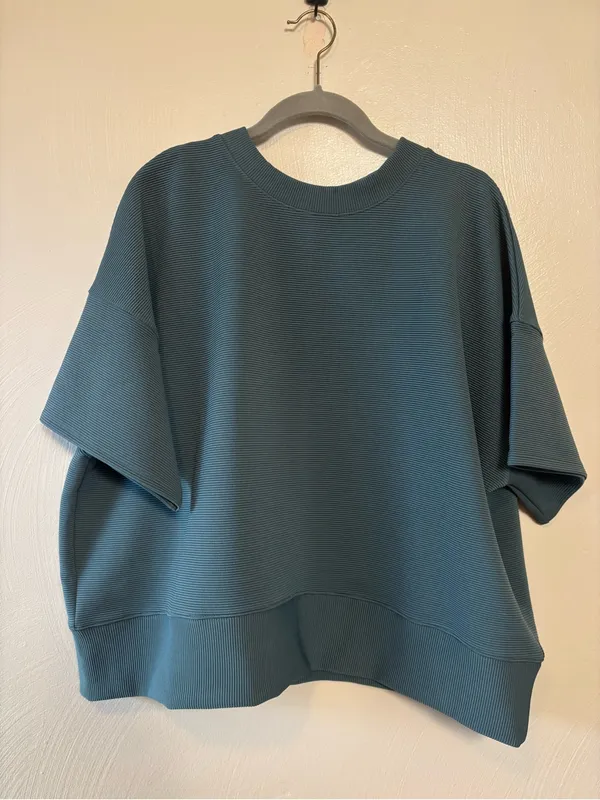 Zenana Women's Set Shorts Shirt Causal Ribbed Pockets Elastic Green Size Large - Image 3