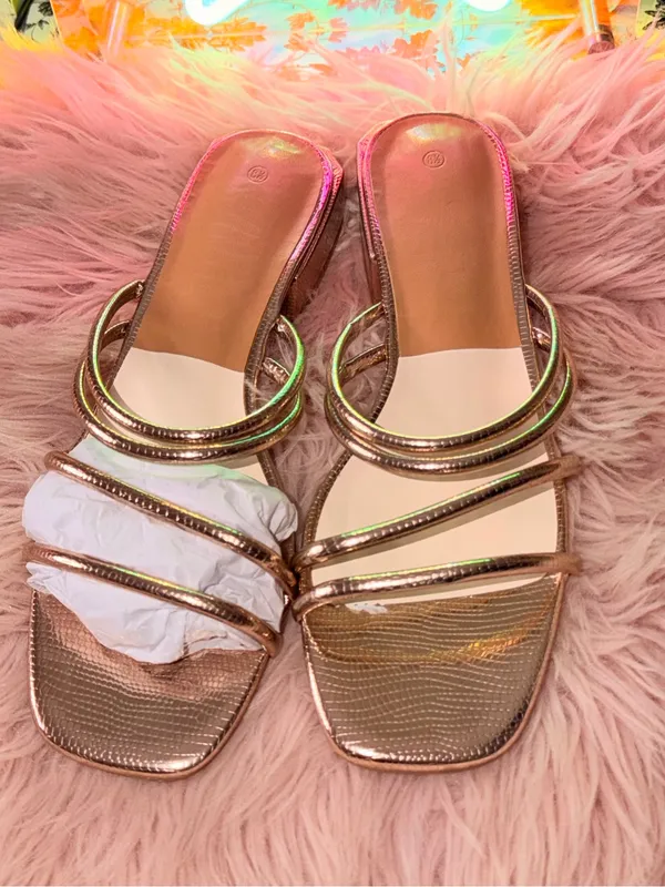 Women’s Rose Gold Strappy Slide Mules - Image 2