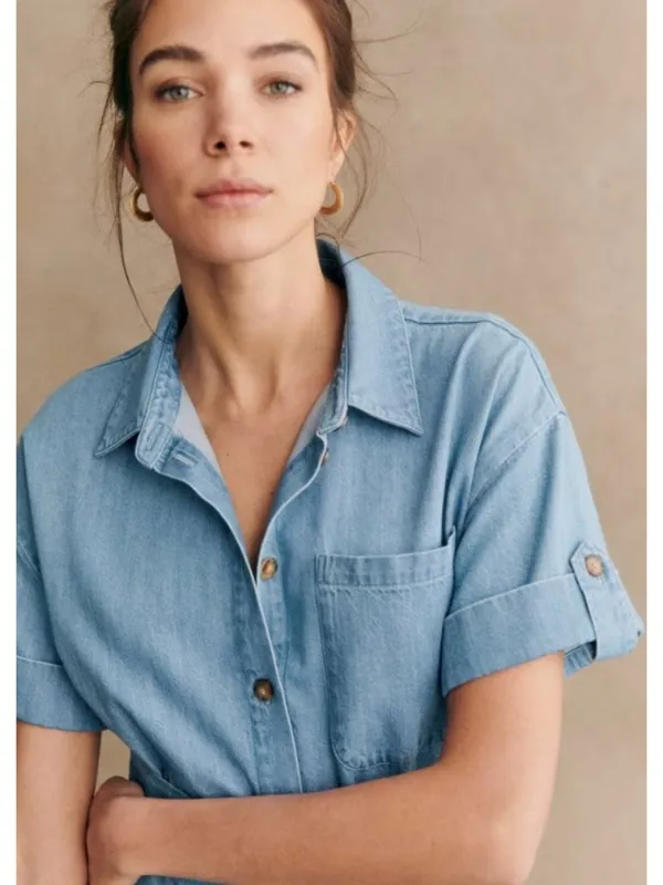 NWT Sezane Dora in Light Blue Chambray Belted Long Shirt Dress 42 / US 10 - Image 2