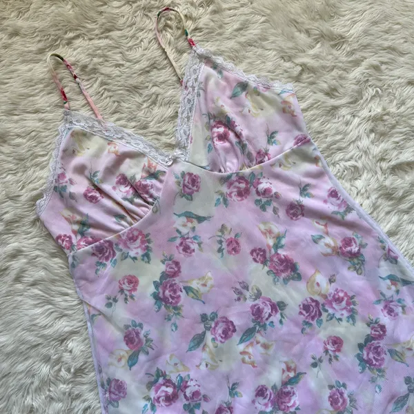 Pucker Up Slip Nightgown Sleepwear Vintage Floral Lace Pink L - Image 2