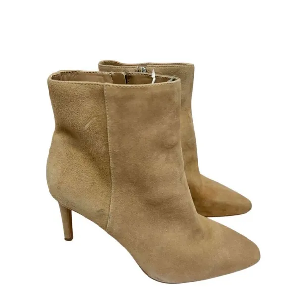 Vince Camuto Boots Size 8 Leather Womens Tan Almond Toe‎ Side Zip Ankle Booties - Image 4