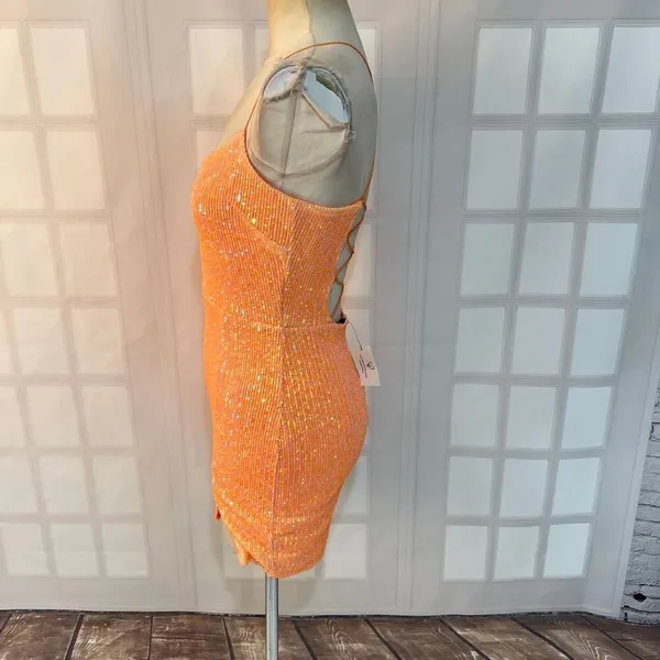 Windsor NWT Dazzle Down Sequin Lace-Up Mini Dress in peach size medium - Image 10