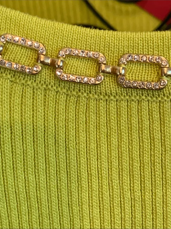 Nanette Lepore Kasper Neon Lime Chain-Trim Crewneck Sweater - Image 4