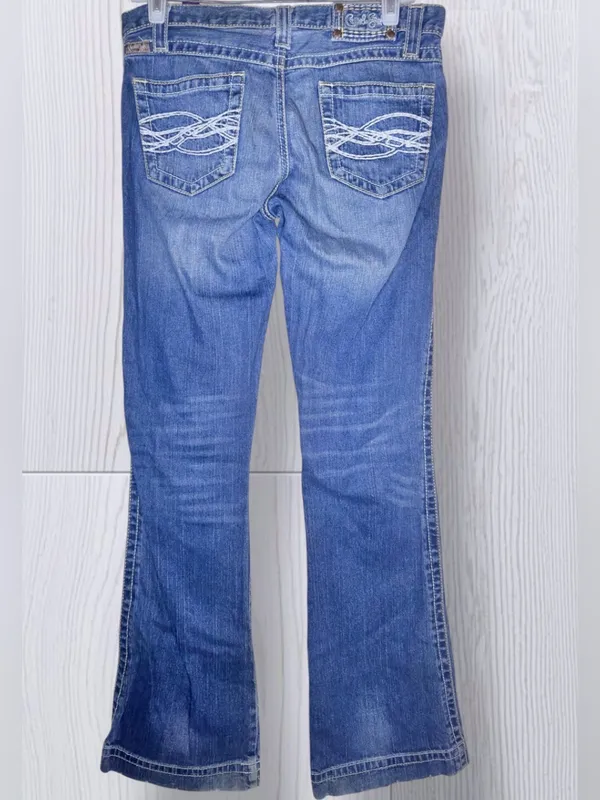 CRUEL GIRL Low Rise Slim Embroidered Pocket Bootcut Western Jeans | Medium Wash - Image 4