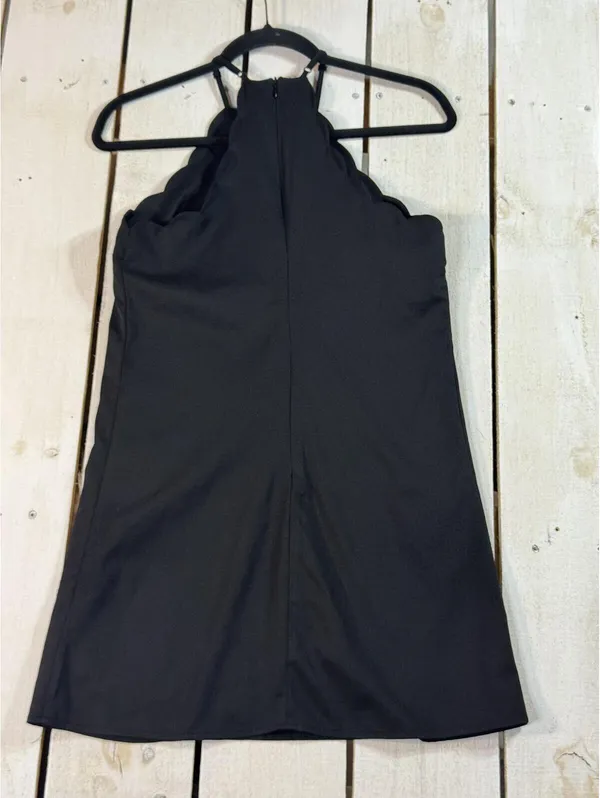 Lulus Black Halter Mini Dress Scalloped Neckline - Image 3
