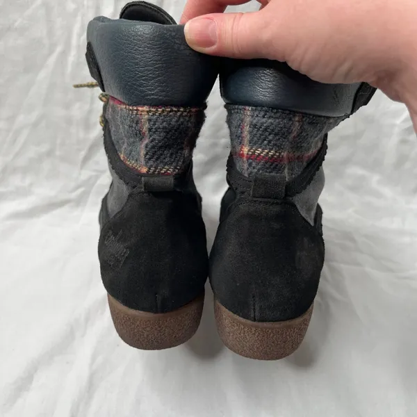 coolway Black Leather Plaid trim Lace Up Ankle Boots US 7 - Image 11