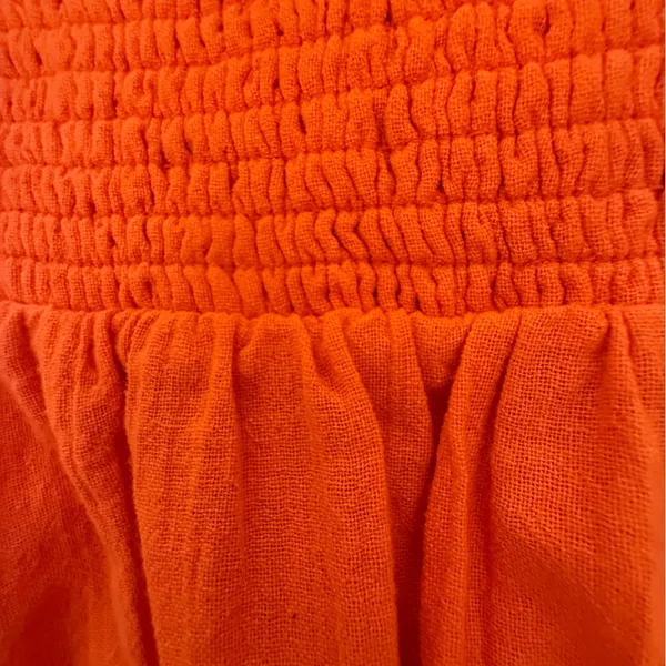 Free People Orange Smocked Elastic Waist Mini Skirt Pleated Gauze Ruffles Large - Image 5
