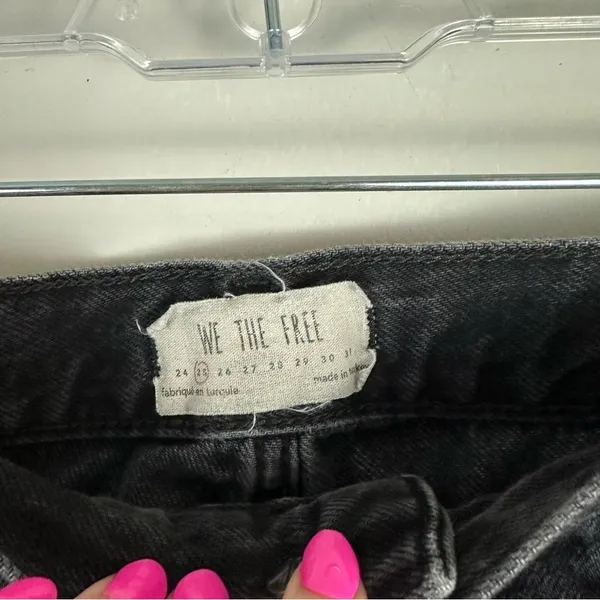 Free People We the Free | Black Distressed Raw Hem Straight Leg Maggie Jeans Size 25 - Image 4