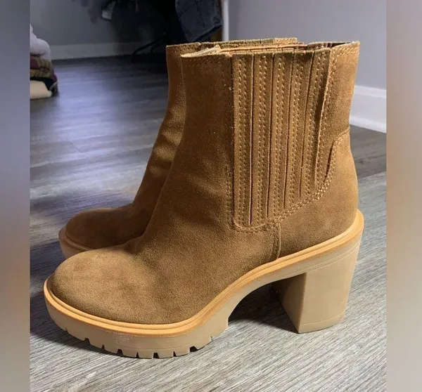 Dolce Vita Chelsea Boots Heels Caster Suede Chestnut Brown Winter New Size 8 - Image 8