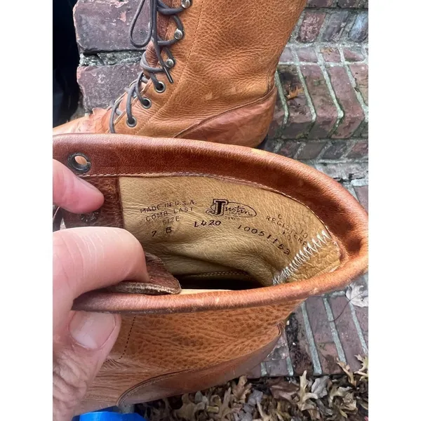 Vintage Justin Boots Brown Leather Kiltie Lace Up Roper Granny Boots 7 - Image 10