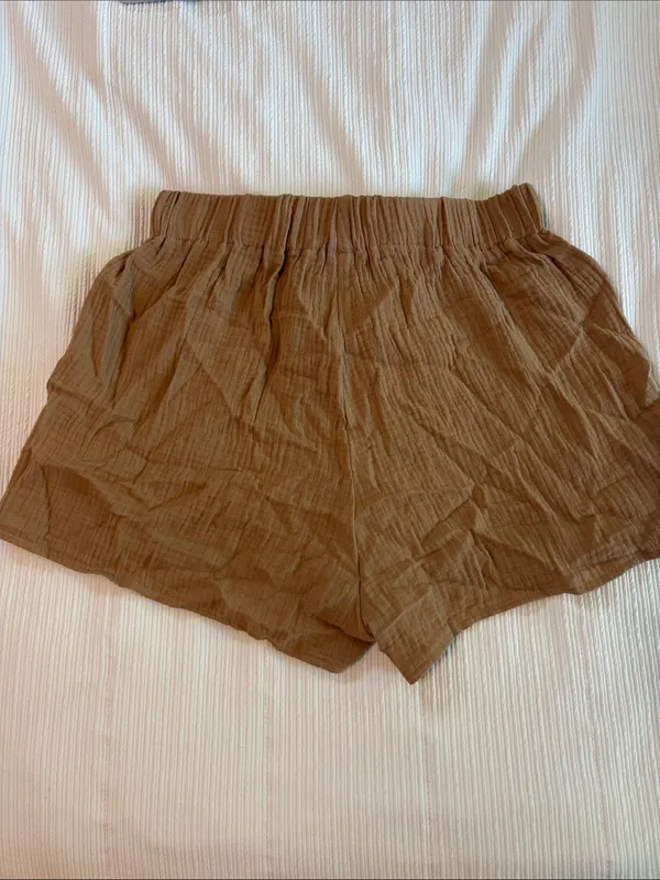 SheIn High Waist Brown Drawstring Relaxed Shorts - Image 2