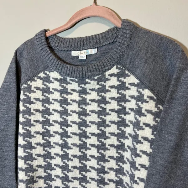 Boden Women's Grey White Houndstooth 100%‎ Wool Raglan Sleeve Sweater US 14 - Image 2