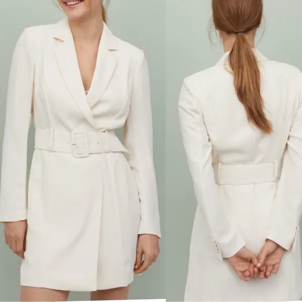 NWT H&M Belted Blazer Jacket Dress Ivory Large - Image 3
