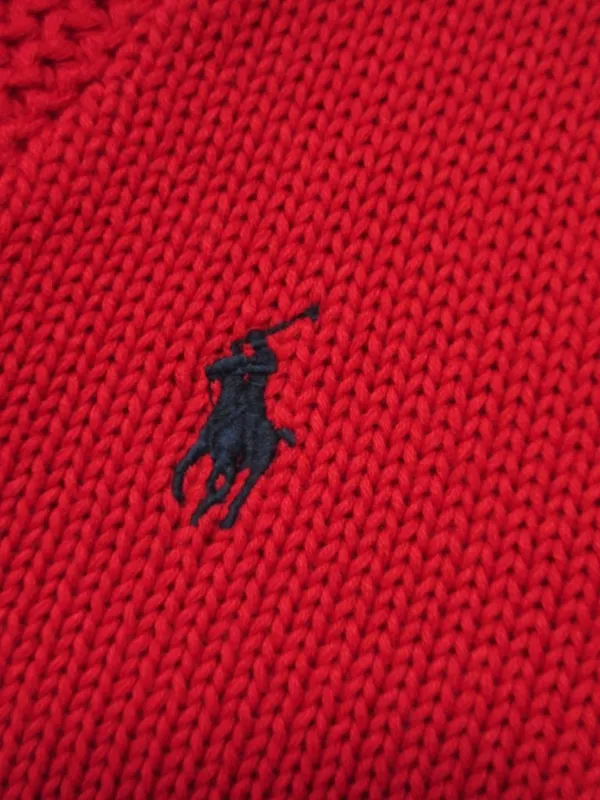NWT Polo Ralph Lauren Cotton V-neck Shawl Collar Sweater in Fall Red Pullover M - Image 8