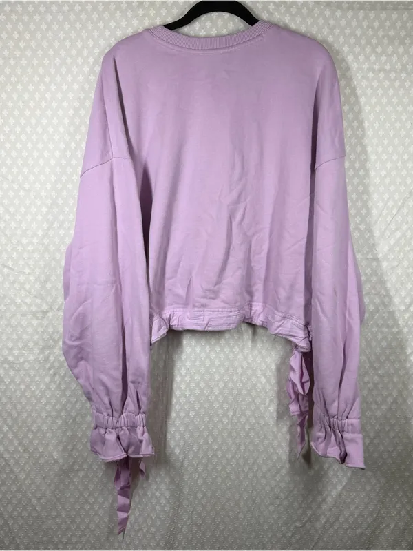 Anthropologie Maeve NWT Purple Big Top Cinch Tie Sides Ruffle Sleeve Sweatshirt - Image 6