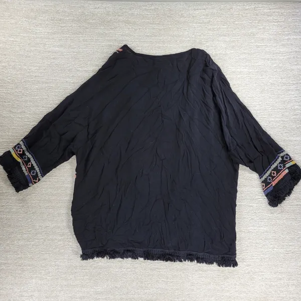 Knox Rose Black Embroidered Fringe Kimono Cardigan Size L Boho Festival - Image 12