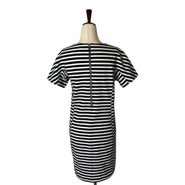 J Crew Dress Women XS Black White Striped Short Sleeve Crewneck Mini Preppy - Image 5