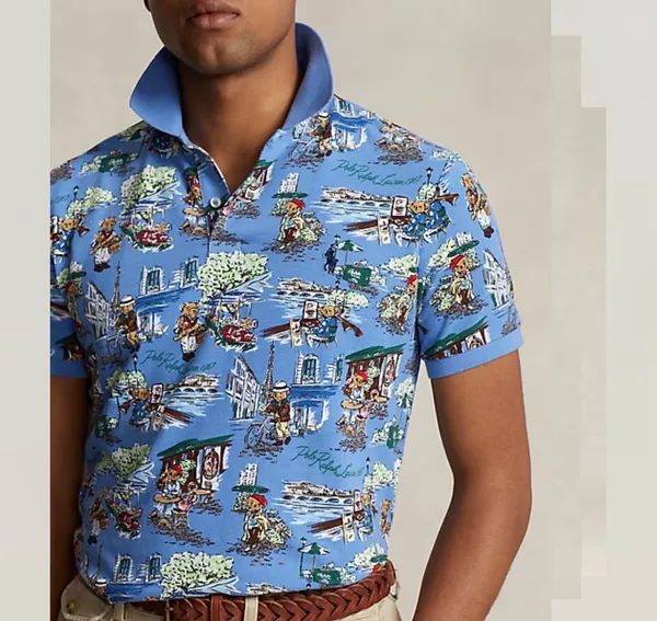 Polo Ralph Lauren Polo Bear Paris All-Over Print Mesh Polo Shirt - Men's Size M - Image 7
