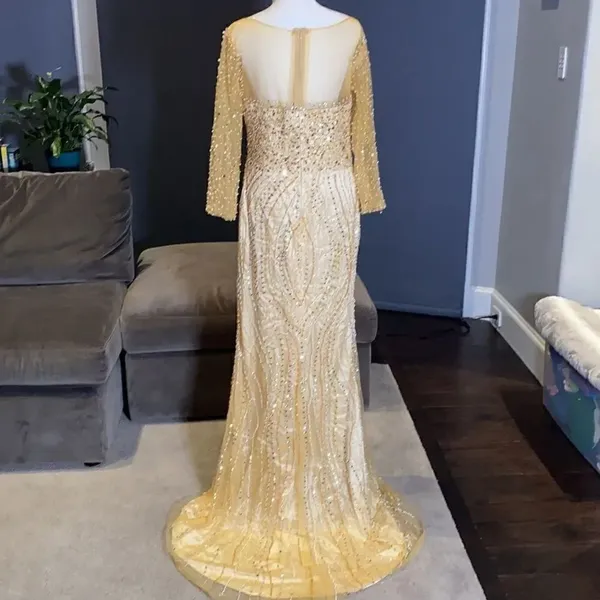 Women’s Gold Fully Beaded Dress M **READ DESCRIPTION** - Image 6