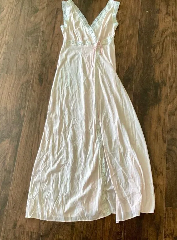 Vintage Faux Wrap Nightgown Pink Size M - Image 4