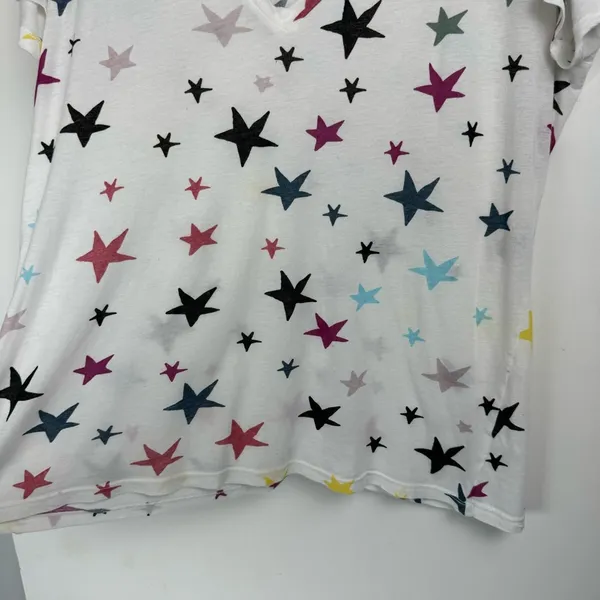 Monrow Womens Vneck Colorful Star Print Tshirt Sz Large Cotton - Image 9