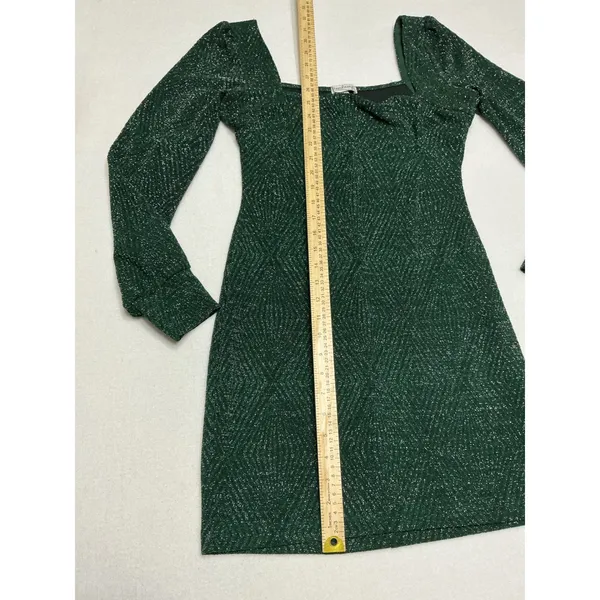 Xtraordinary Womens M Green Metallic Glitter Puff Sleeve Mini Dress Holiday - Image 5