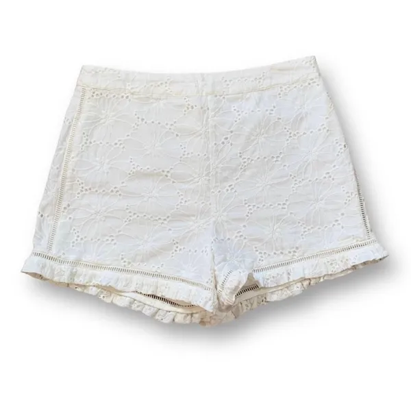 J.O.A Los‎ Angeles White Eyelet Lace Shorts High Waist Ruffle Hem Retro Feminine - Image 4