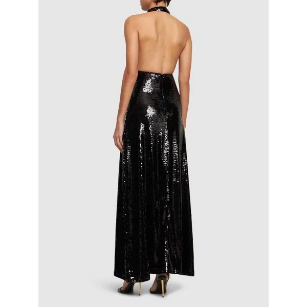 NWT!! WEWOREWHAT Black Sequin Halter Dress Full Length Maxi Glam Party‎ Size 2 - Image 6