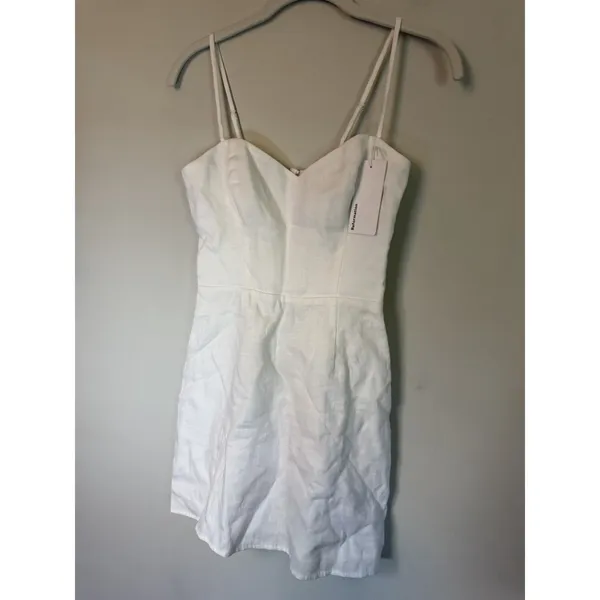 Reformation White Linen Mini Dress Sweetheart Neckline Smocked Back Sz 0 NWT - Image 4