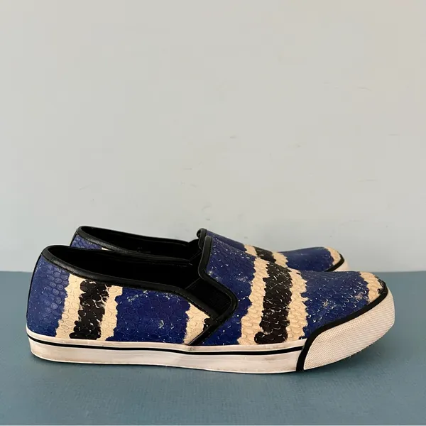 Alice + Olivia Faux‎ Snakeskin Blue Black Slip On Sneakers - Image 2
