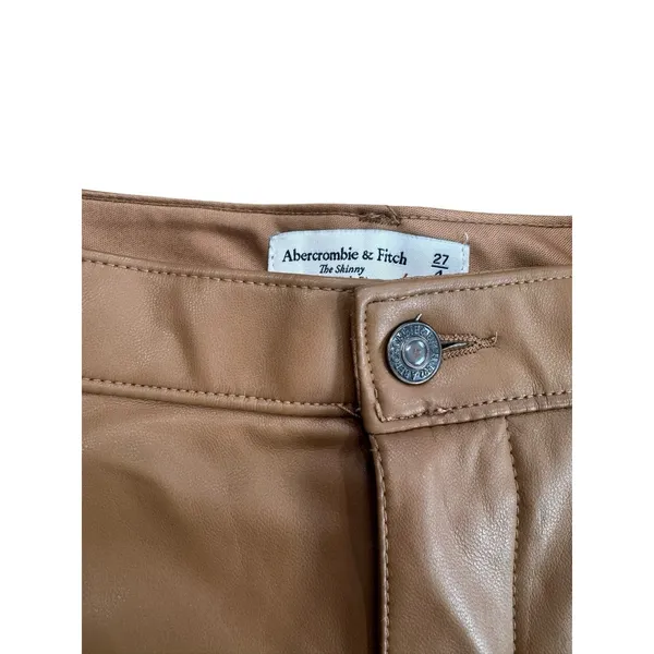 Abercrombie Faux Leather Pants Camel Brown Ultra High Rise Split Hem 4 27 - Image 5