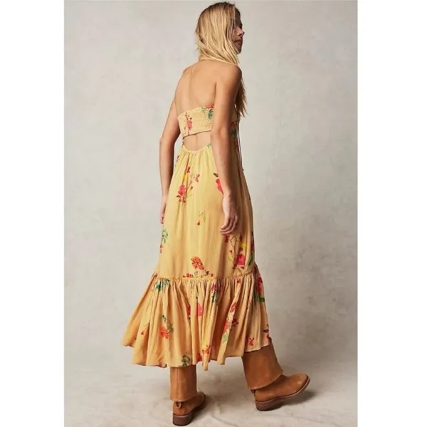 Free People Bohemian Rosie Posie Strapless Midi Dress Yellow Floral Size Medium - Image 2
