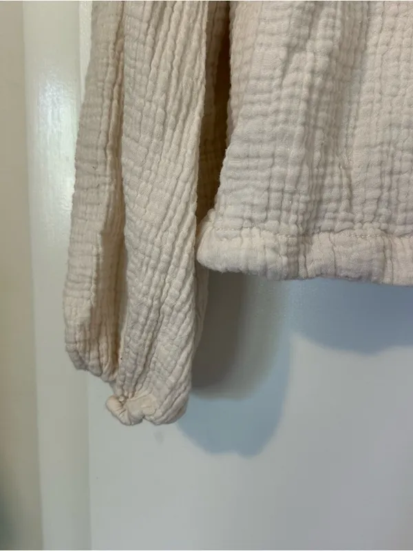Free People Textured Cotton Long Sleeve Button Blouse Womens Medium Cream - Image 2