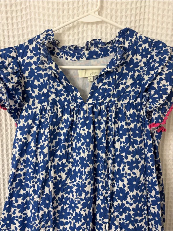 Pinch Blue Floral Mini Dress Ruffle Flutter Sleeves Coquette Babydoll Cotton - Image 2