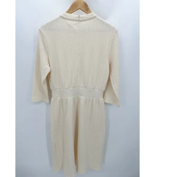Roolee‎ Women Cream Textured Knit Midi Dress Long Sleeve Patch Pocket Medium - Image 2