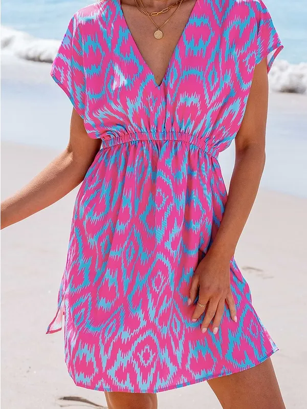 Cupshe Pink & Aqua V-Neck Elastic-Waist Beach Coverup - Image 4