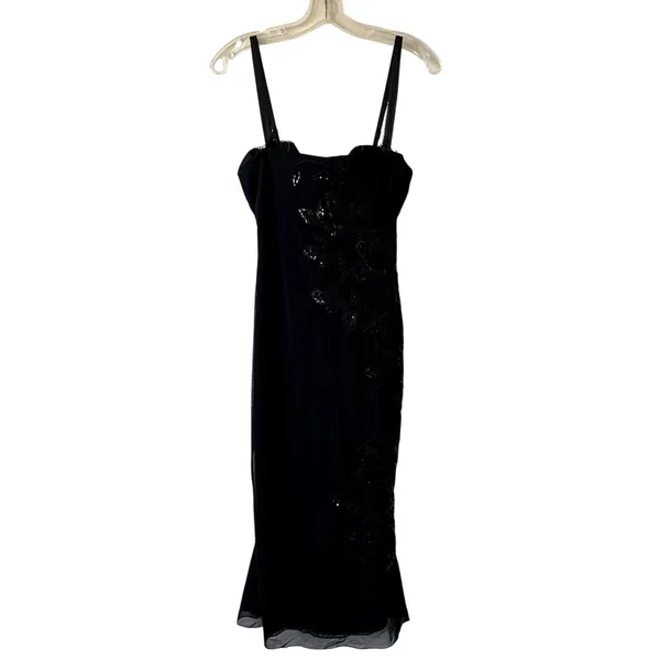 Oh Polly Cherelle Embelished Peekaboo Fluted Hem Midmax Dress Size 6 Black - Image 6