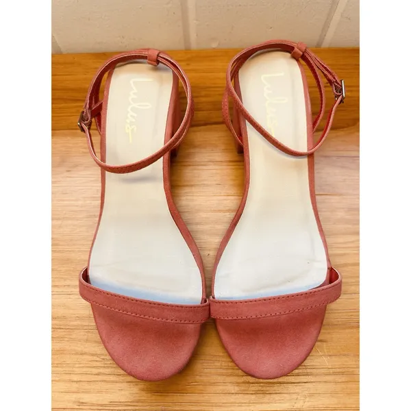 Lulus Julie Color Coral Rose Suede Ankle Strap Block Heels Sandals Size‎ 7 - Image 5