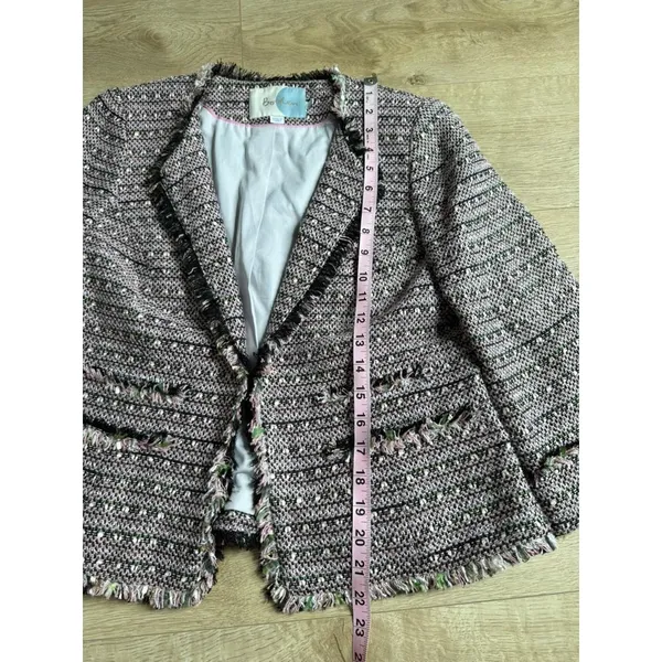 EUC Women Boden Pink Black Tweed 3/4 Sleeve Blazer jacket workwear pocket Size 8 - Image 5