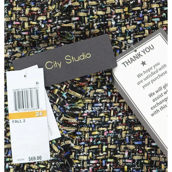 NWT City Studio Boucle Sheath Pocketed V Neck Sleeveless Dress Black Multi 3/4 - Image 6