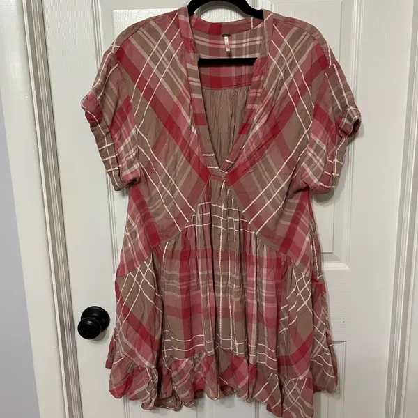 Free People Agnes Plaid Cotton Minidress size‎ small - Image 2