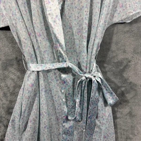 Vintage St Michael Floral Wrap Robe Short Sleeve Waist Belt Size 8/10 - Image 9