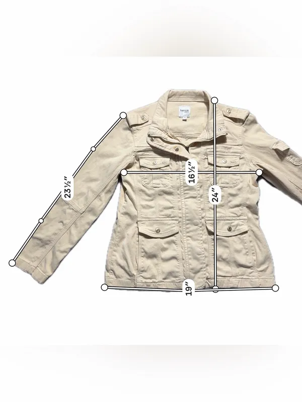 Kensie Jeans Womens Utility Jacket Small Beige Military Safari Cargo Stretch - Image 4