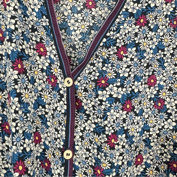 Max Studio Ditsy Floral Blue & Pink Flared Sleeve Tie Front Blouse S - Image 7