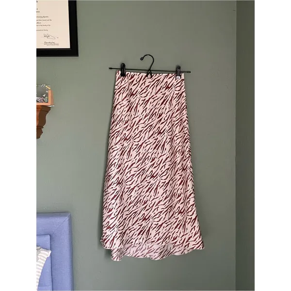 Abercrombie & Fitch Satin Midi Skirt Size XXS Abstract Cream Brown Tree Branches - Image 2