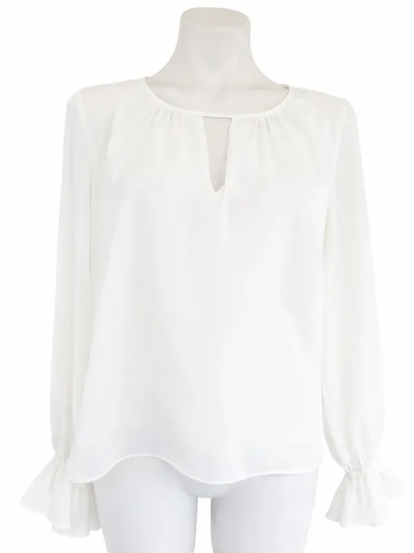 NEW DKNY Ruffled Satin Silky Blouse Top MEDIUM long sleeves Ivory white NWT - Image 2