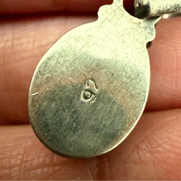 Vintage 925 Sterling Silver Oval Cabochon Turquoise Southwestern Pendant 2.3g. - Image 11