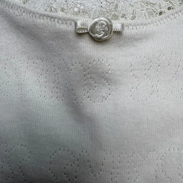 Skims Logo Pointelle Bralette XS Bone Lace Trim Rosette NWT - Image 3